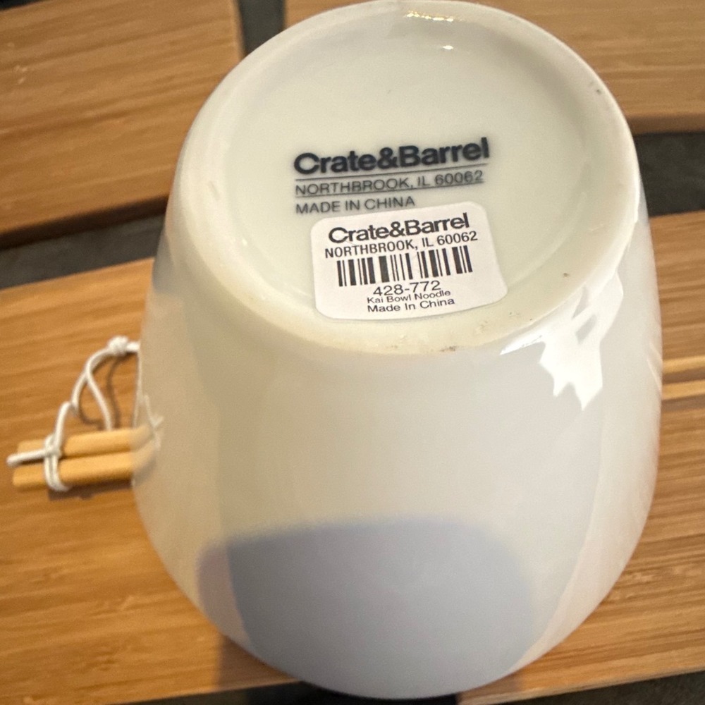 Crate & Barrel Kai Noodle Bowl White Porcelain IKEA Bamboo Boards Chopsticks Set - Picture 3 of 5